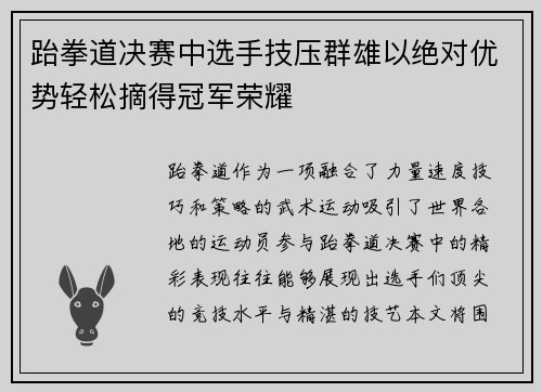 跆拳道决赛中选手技压群雄以绝对优势轻松摘得冠军荣耀