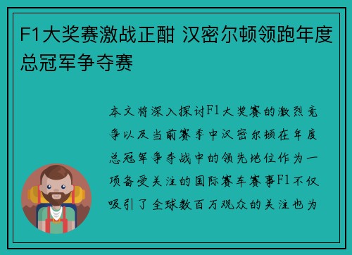 F1大奖赛激战正酣 汉密尔顿领跑年度总冠军争夺赛