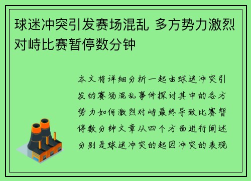 球迷冲突引发赛场混乱 多方势力激烈对峙比赛暂停数分钟